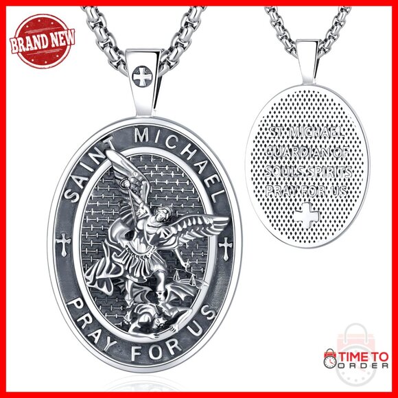 Other - 925 Sterling Silver Saint Michael Cross Pendant Necklace for Men Women